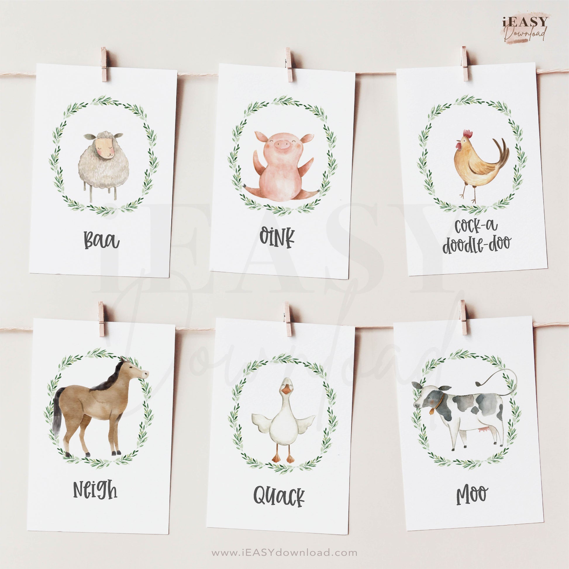 5x7 Cards Farm Animals Themed, Greenery Animal Prints for Party decoration or nursery room