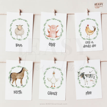 5x7 Cards Farm Animals Themed, Greenery Animal Prints for Party decoration or nursery room