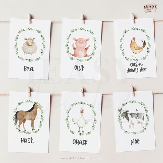 5x7 Cards Farm Animals Themed, Greenery Animal Prints for Party decoration or nursery room