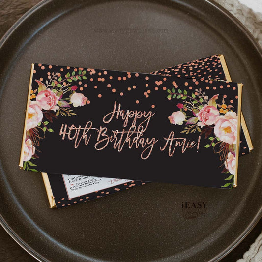 40th Birthday Personalise your own Chocolate Bar wrapper