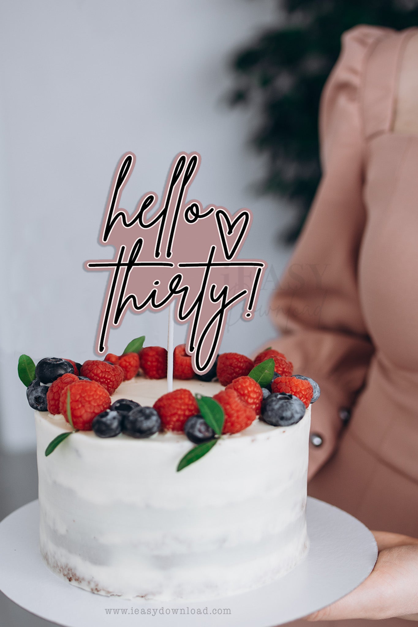 Hello 30 Birthday Decorations  • Dusty Rose - HEX CODE #B48E92 • Minimalist Design • Printable Hello Thirty Birthday Cake Topper for her  - #TMC30