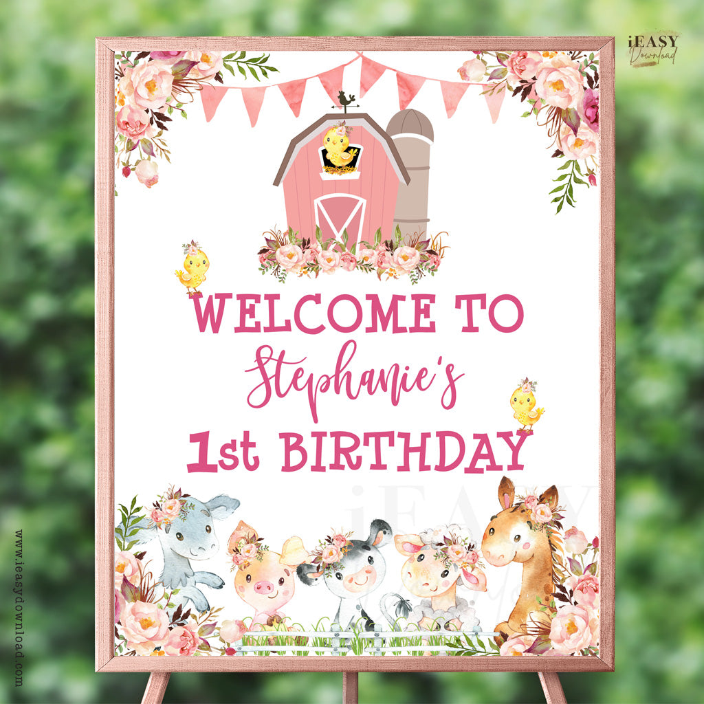 Welcome Sign editable for Farm Theme birthday party for girl