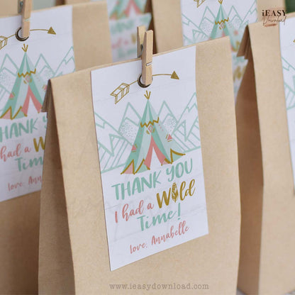 wild one or wild and three thank you favor tags editable name 