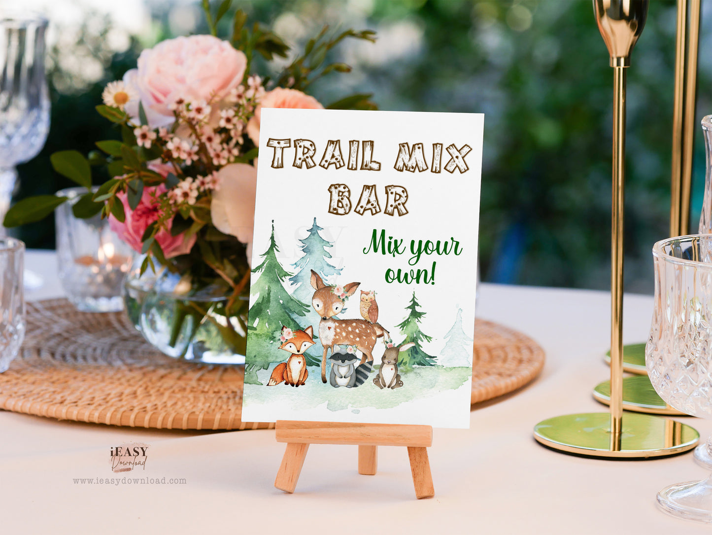 Woodland Trail Mix Bar Sign, Deer, Fox, Greenery Woodland Animal forest for Girl, Mix Your Own Sign, Trail Mix Station Sign, Instant Download - #WDT1