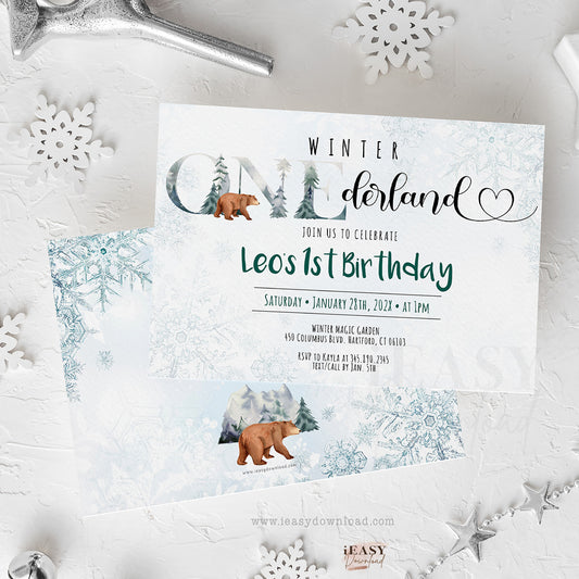 first birthday winter theme invitation for boy