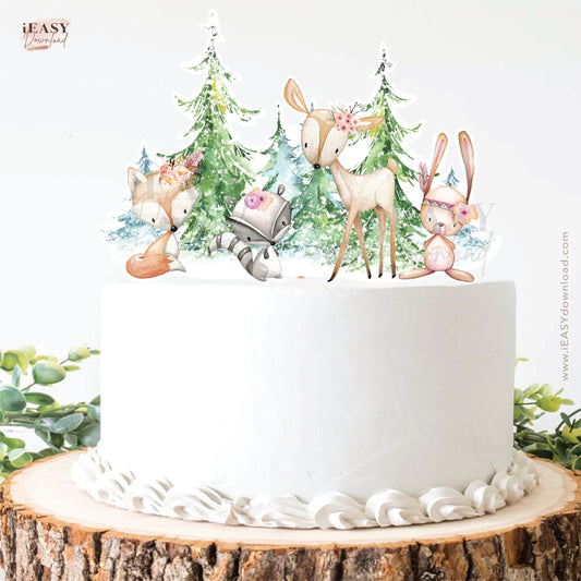 Forest Animals Birthday Themed for Girl Cake Topper Decoration
