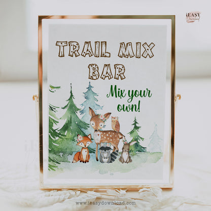 Woodland Trail Mix Bar Sign, Deer, Fox, Greenery Woodland Animal forest for Girl, Mix Your Own Sign, Trail Mix Station Sign, Instant Download - #WDT1