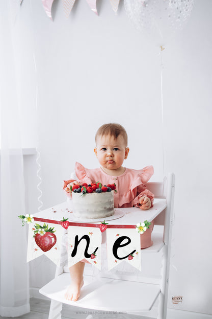 One Birthday Strawberry Printable Instant Download