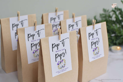cow with purple flower, baby shower favor tag, Pop it when she pops hang tag