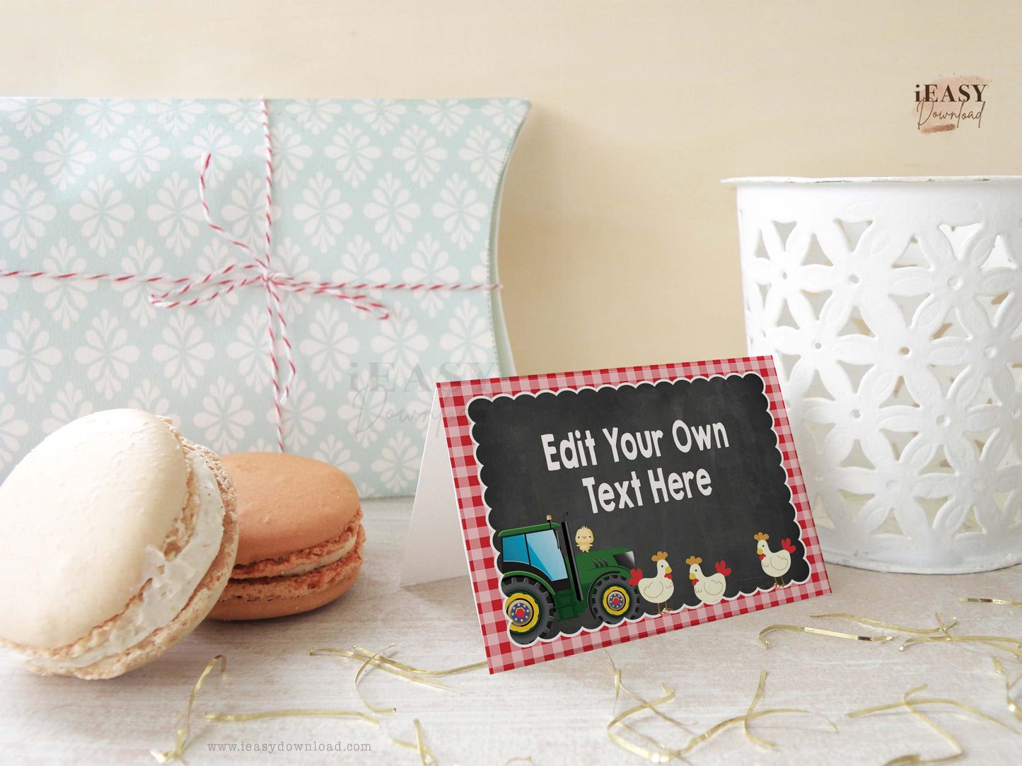 Editable Tent Cards Set of 4 • Farm Animals Themed Food Menu • Red Gingham Template Cards - #2A