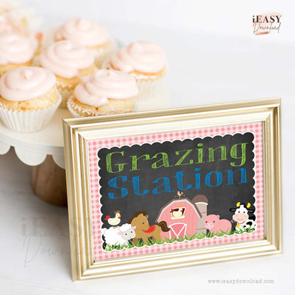 farm themed birthday party - Grazing Station Party sign for girl