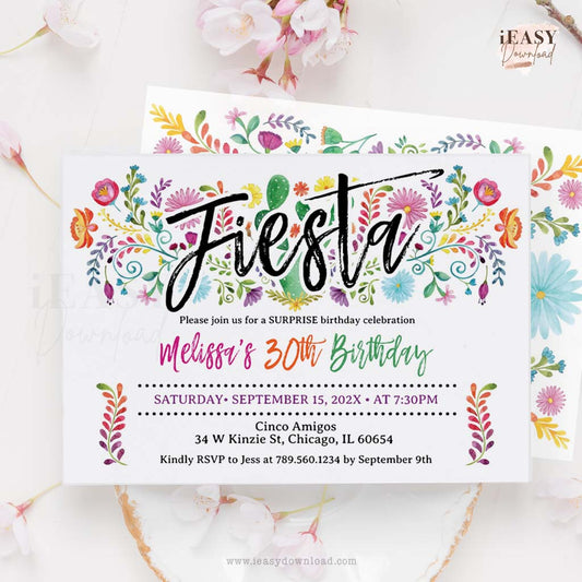 fiesta invitation template, 30th fiesta mexican themed birthday, surprise fiesta birthday invitation