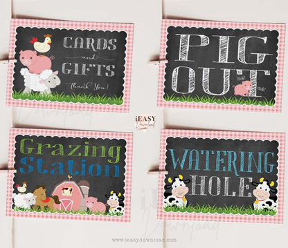 girl farm birthday decorations pink cow baby shower it's a girl pig out grazing station watering hole cards and gifts farm party signs