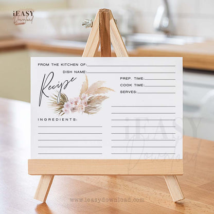 Watercolor Pampas Grass Recipe Cards • Bohemian Pampas Grass Flat Cards Printable • 4x6inches - #RC1