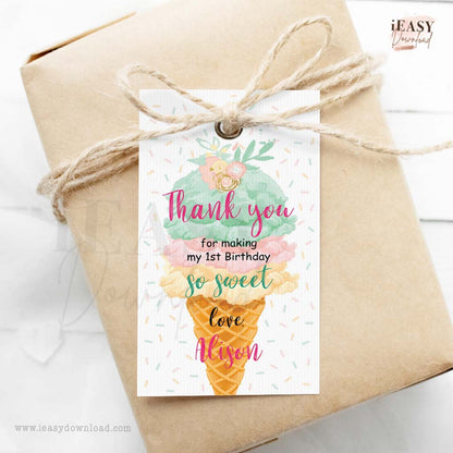 ice cream birthday party ideas, editable tag