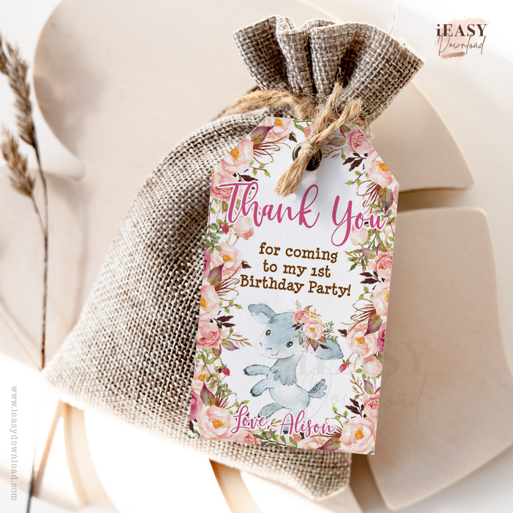 Editable Favor Gift tag Farm Animal Themed Party