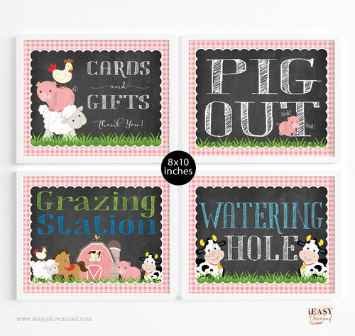 Pink Farm Animals Birthday Party Signs