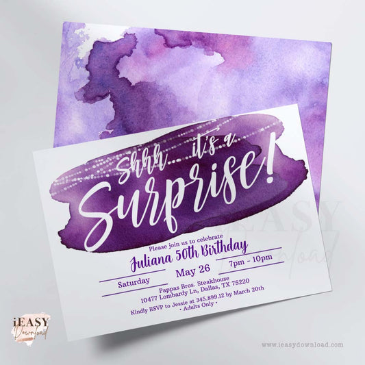 Editable Birthday Invitation Templates • Purple Birthday Party Invitations • 50th and for all Ages - #TMC2
