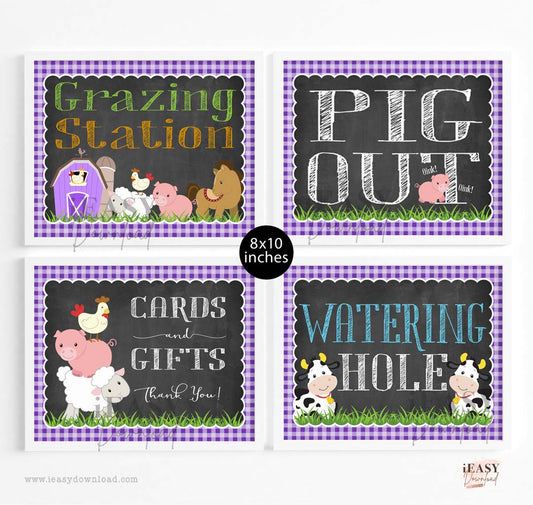 Purple Gingham Farm Animals, Waterring Hole,Pig Out, Cards and Gifts Grazing Station