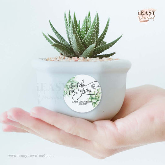 Watch me grow, succulent design for baby shower stickers