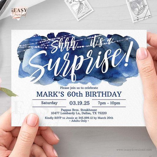 Surprise 60th birthday invitation for him