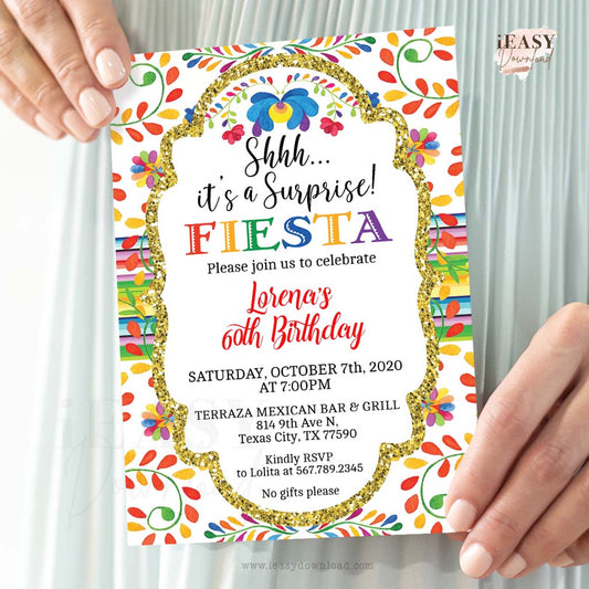 Shhh it's a surprise fiesta mexican themed birthday party invitation