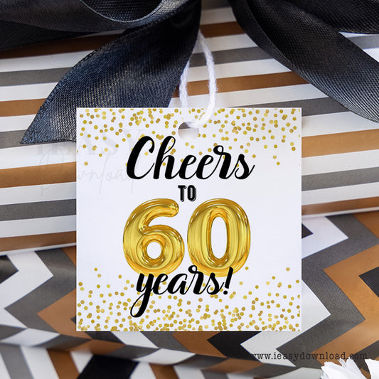 White and Gold Theme Party • 60th Birthday Celebration • 2inches Favor Gift Tags • Cheers to 60 years Printable - #TMC3