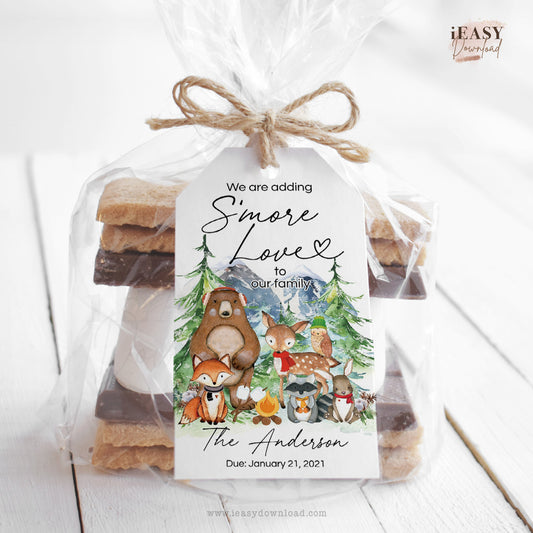 winter woodland baby shower tag