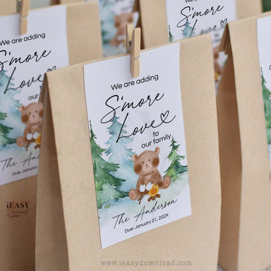 Teddy Bear Baby Shower Theme Boy Favors • Adding S'more Love Baby Shower Favor Tags • Editable Tag - #WDT1